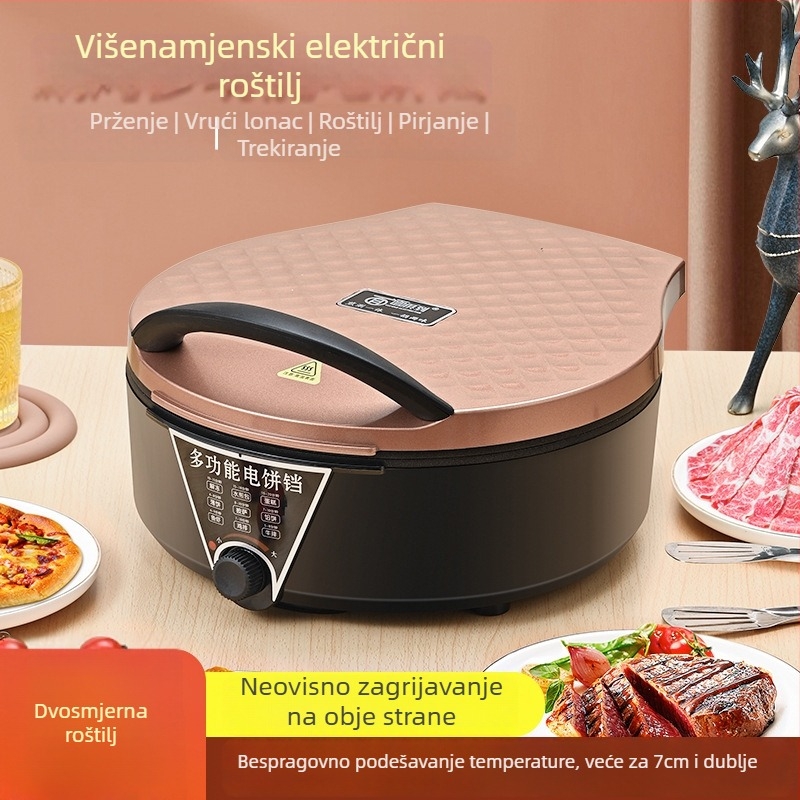 Električna tava za palačinke s dvostrukim grijanjem; promjer 32–35 cm; snaga 2100 W; dubina 7 cm; za 4–5 osoba; model 6038E