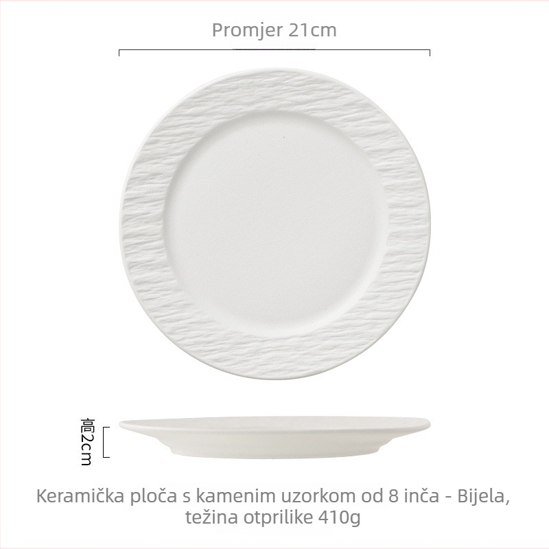 Porcelanski tanjur za večeru s teksturom kamena, zapadni stil, plosati tanjur, moderni minimalistički dizajn