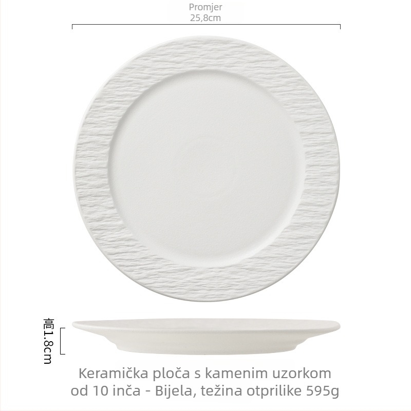 Porcelanski tanjur za večeru s teksturom kamena, zapadni stil, plosati tanjur, moderni minimalistički dizajn