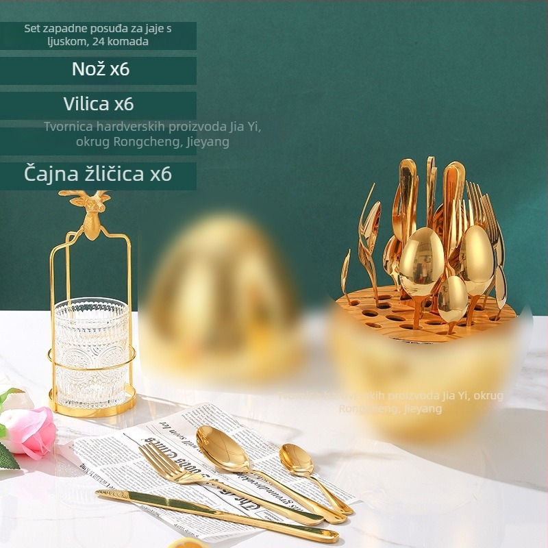 Good art set noževa, vilica, žlica i štapića za jelo od 410 nehrđajućeg čelika, 24 komada, ogledni sjaj, za odrasle, luksuzni retro stil