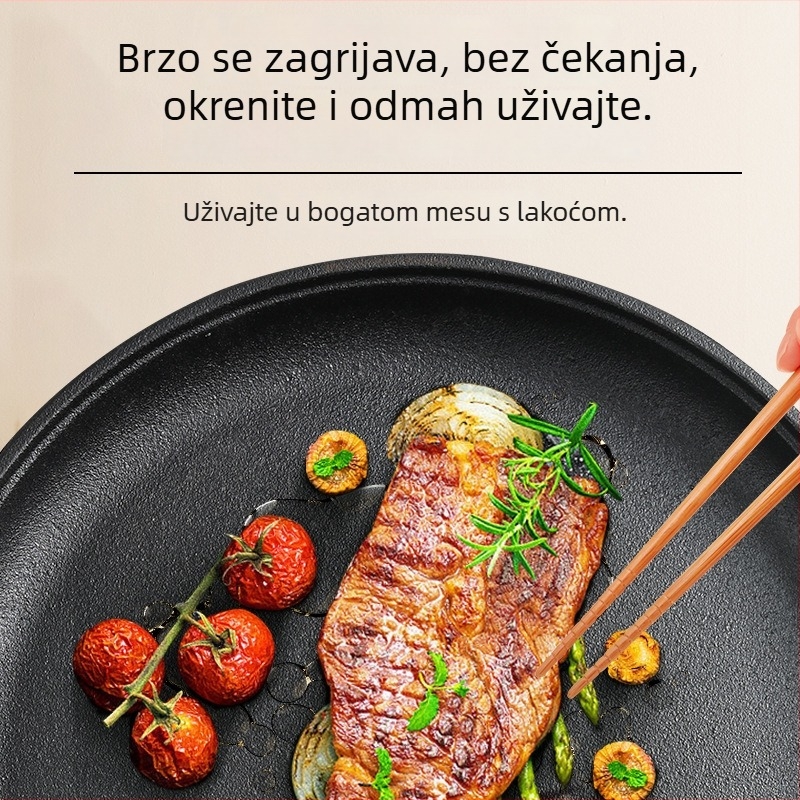 Debeli tiganj za palačinke s dvostrukim držačima, lijevano željezo, ravno dno, bez premaza