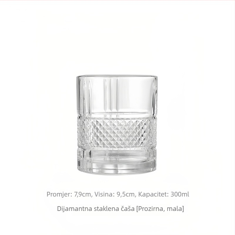 Staklena čaša za vodu s dijamantnim ukrasom, lagani luksuzni stil, cilindrična, 200 g