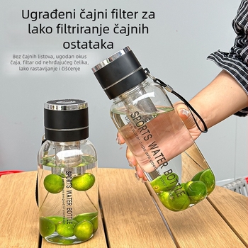 Staklena čaša za čaj od visokokarbon borosilikatnog stakla, s razdvajanjem čaja i vode, cilindričnog oblika, ručni rad, poklopac s pritiskom, dvodijelni set