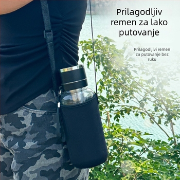 Staklena čaša za čaj od visokokarbon borosilikatnog stakla, s razdvajanjem čaja i vode, cilindričnog oblika, ručni rad, poklopac s pritiskom, dvodijelni set