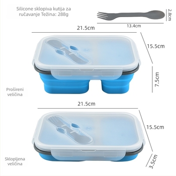 Kvadratna kutija za ručak od platinskog silikona s PP poklopcem, 800–1000 ml, jednodijelna, nije pogodno za mikrovalnu
