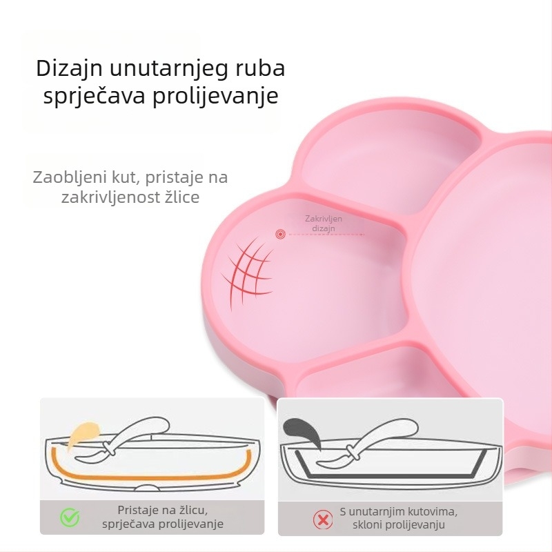 Shell Tree silikon set tanjura za bebe i djecu – tanjur s četiri odjeljka, silikon za prehranu, pogodno od 3 mjeseca