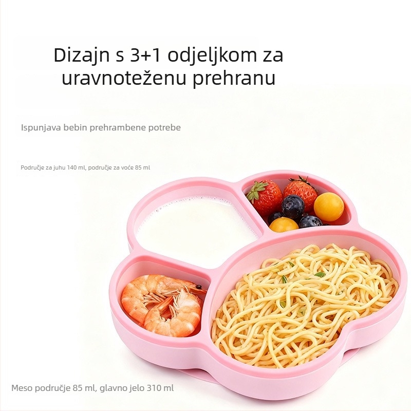 Shell Tree silikon set tanjura za bebe i djecu – tanjur s četiri odjeljka, silikon za prehranu, pogodno od 3 mjeseca