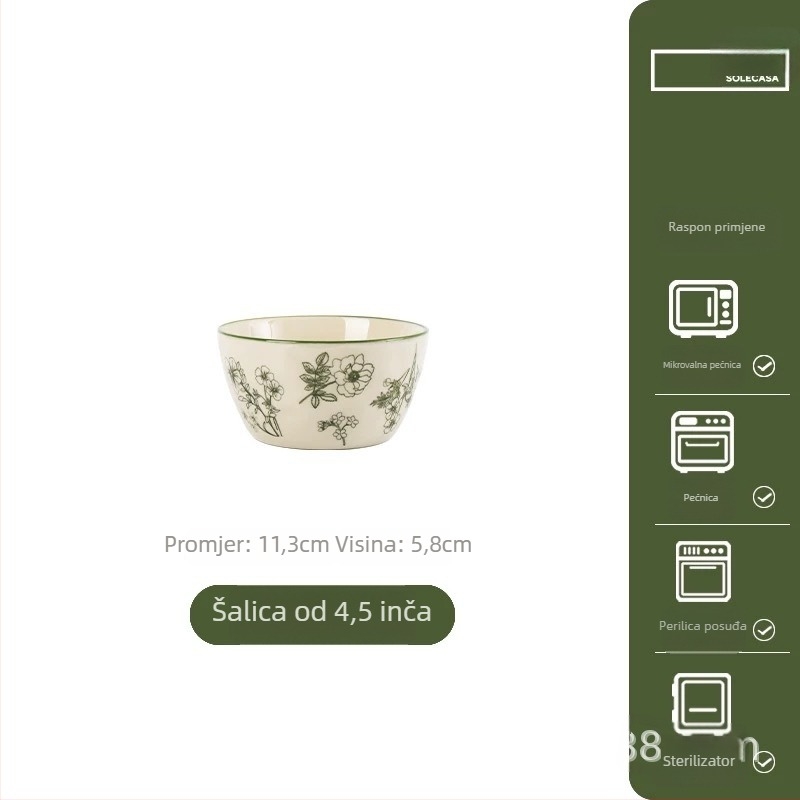 Keramički set zdjela i tanjura – cvjetni uzorak, okrugli oblik, country stil, pogodan za mikrovalnu