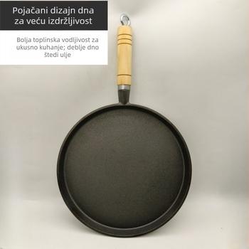 Lijevani čelični tiganj s plosnatim dnom, bez premaza, antiadhzivni, debelo dno, kompatibilan s plinskim i indukcijskim pločama
