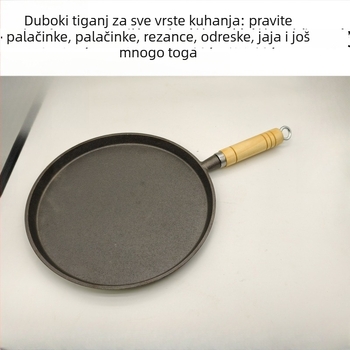 Lijevani čelični tiganj s plosnatim dnom, bez premaza, antiadhzivni, debelo dno, kompatibilan s plinskim i indukcijskim pločama