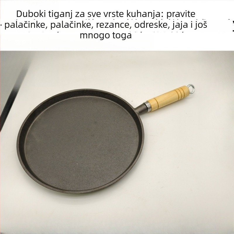Lijevani čelični tiganj s plosnatim dnom, bez premaza, antiadhzivni, debelo dno, kompatibilan s plinskim i indukcijskim pločama
