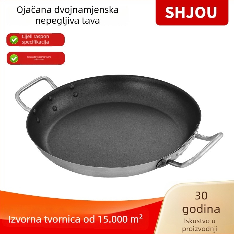 Grill tiganj s dvostrukim držačima, neprijanjajući – za palačinke, crepe i steak; dno s kompozitnim slojem, aluminij + nehrđajući čelik, kompatibilan s plinskim i indukcijskim pločama