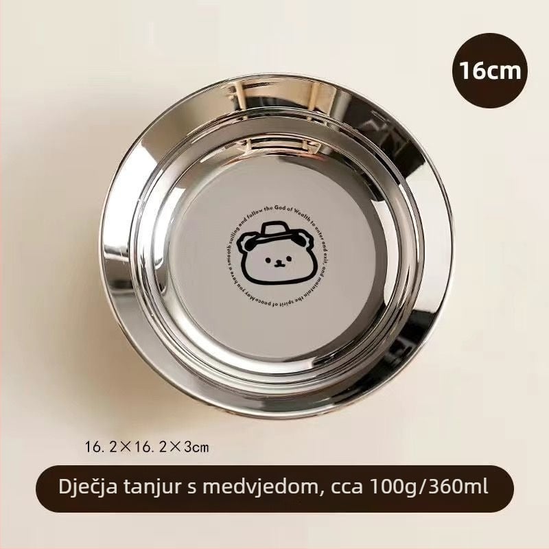 Dječji tanjur od nehrđajućeg čelika 316L – okrugli, monoblok konstrukcija, posuđe za hranu