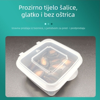 Shengjia Jednokratna kvadratna kutija za umak s poklopcem, od plastike za hranu, mikrovalna sigurna, otisnut logotip, mogućnost prilagodbe