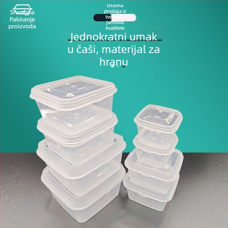 Shengjia Jednokratna kvadratna kutija za umak s poklopcem, od plastike za hranu, mikrovalna sigurna, otisnut logotip, mogućnost prilagodbe