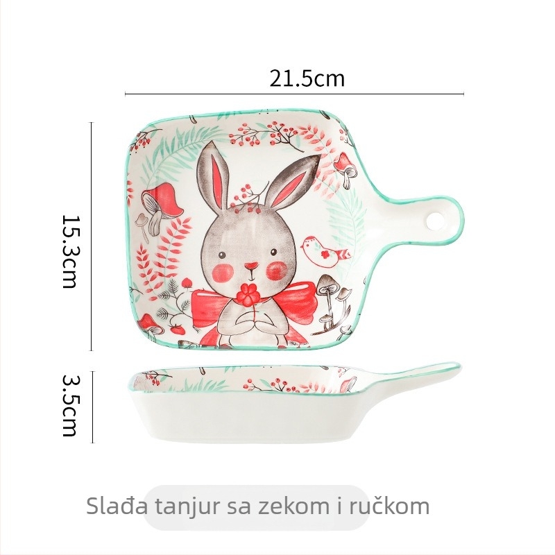 Keramična tanjura s držalom, kvadratni porculan, podglazurno cvjetni uzorak