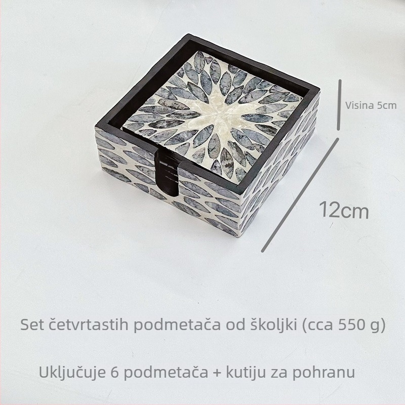 Podložke za tanjure od školjki s cvjetnim uzorkom, kvadratne, Nordic stil (Materijal: školjke; Uzorak: cvijeće; Oblik: kvadrat; Stil: Nordic; Biorazgradivo: Da)