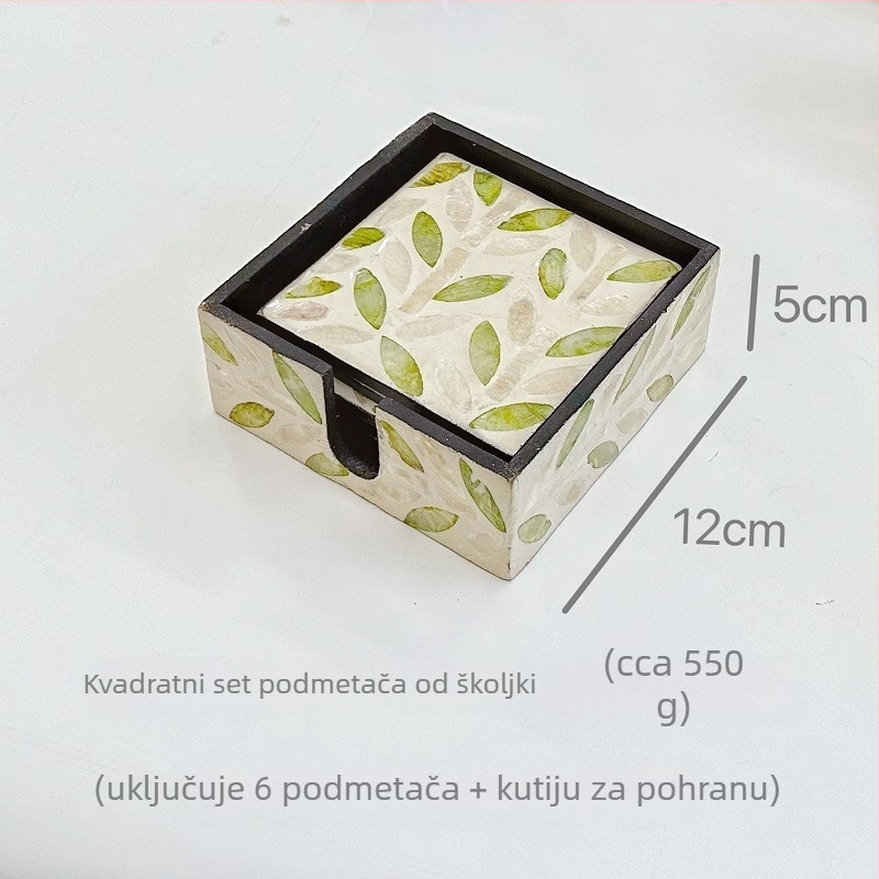 Podložke za tanjure od školjki s cvjetnim uzorkom, kvadratne, Nordic stil (Materijal: školjke; Uzorak: cvijeće; Oblik: kvadrat; Stil: Nordic; Biorazgradivo: Da)