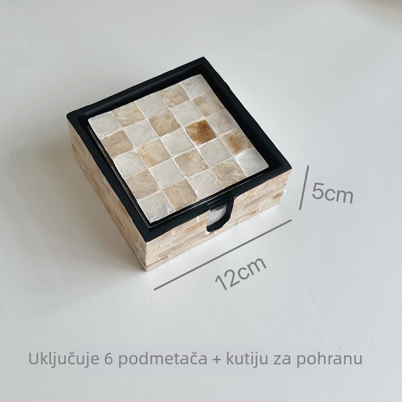 Podložke za tanjure od školjki s cvjetnim uzorkom, kvadratne, Nordic stil (Materijal: školjke; Uzorak: cvijeće; Oblik: kvadrat; Stil: Nordic; Biorazgradivo: Da)