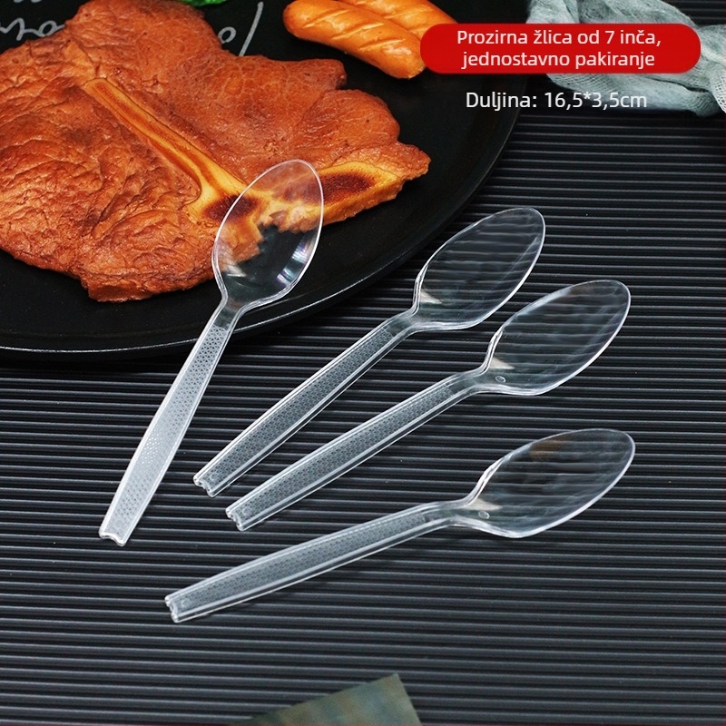 Jednokratni plastični set zapadnjačkog pribora (nož, vilica, žlica) - debljina 0,1 cm; materijal: plastika; mogućnost prilagodbe