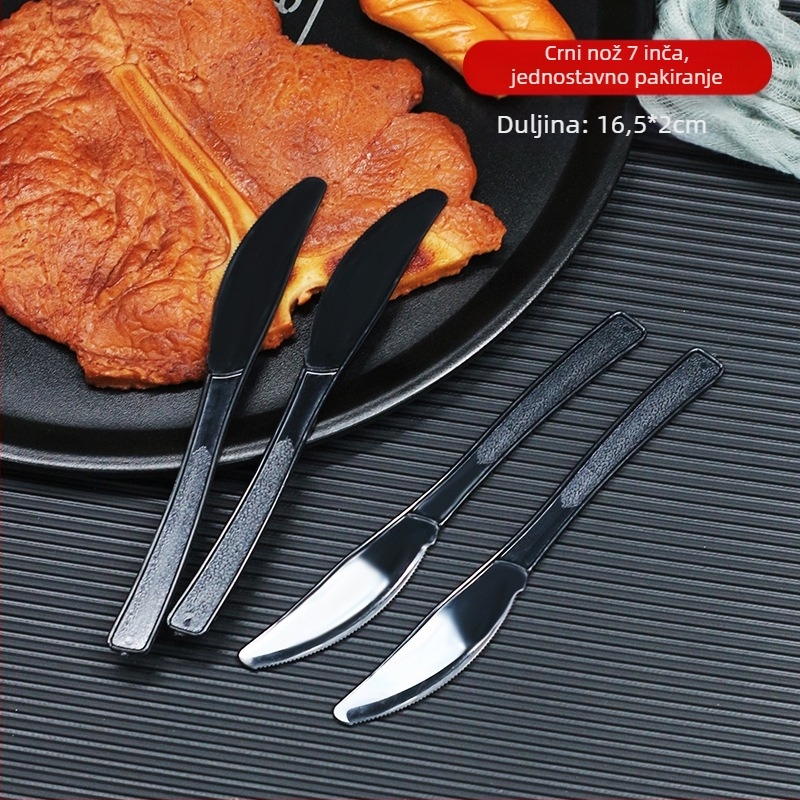 Jednokratni plastični set zapadnjačkog pribora (nož, vilica, žlica) - debljina 0,1 cm; materijal: plastika; mogućnost prilagodbe