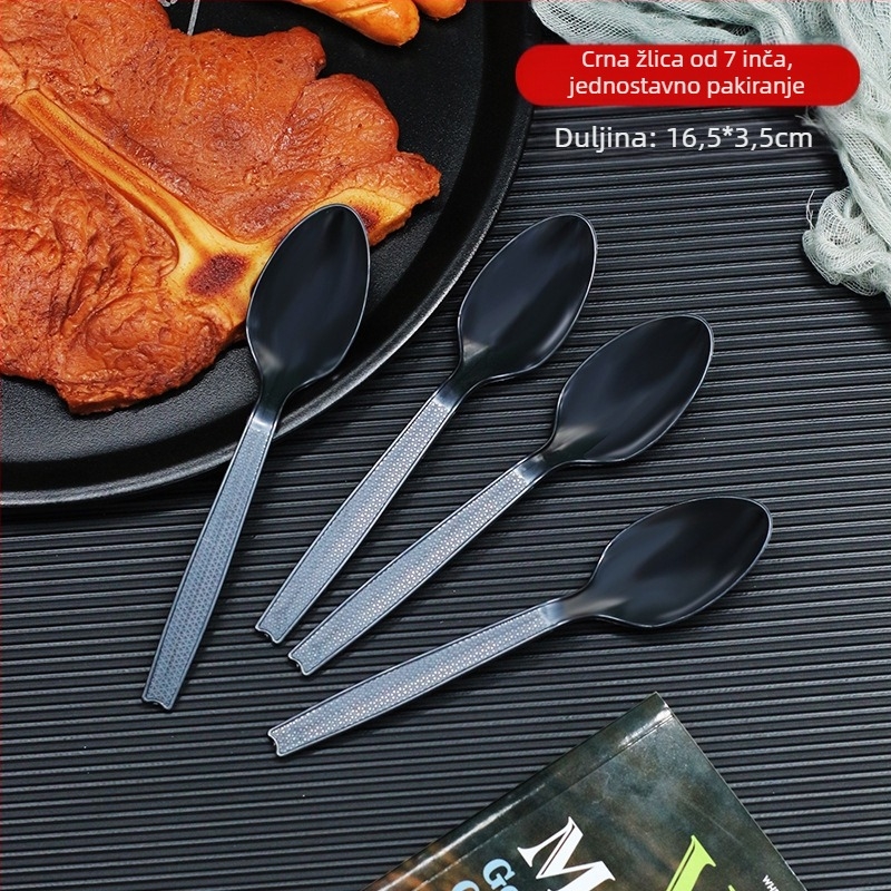 Jednokratni plastični set zapadnjačkog pribora (nož, vilica, žlica) - debljina 0,1 cm; materijal: plastika; mogućnost prilagodbe