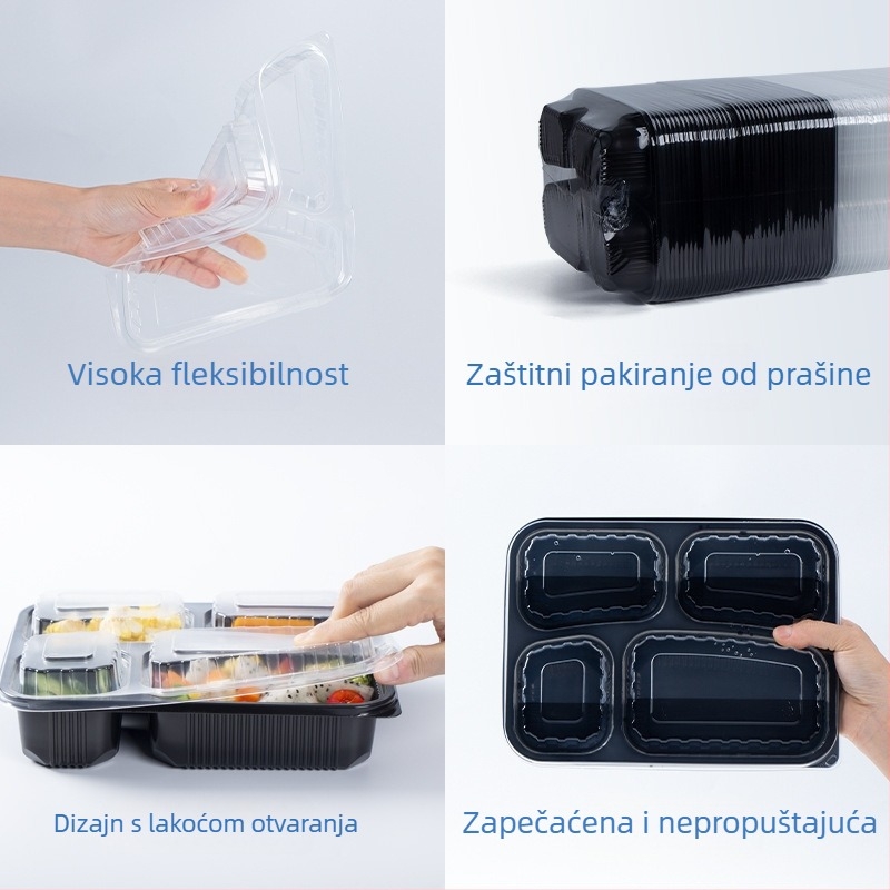 Yangrui jednokratna kutija za obrok s četiri odjeljka, PP materijal, podrijetlo Guangdong, tiskanje logotipa dostupno