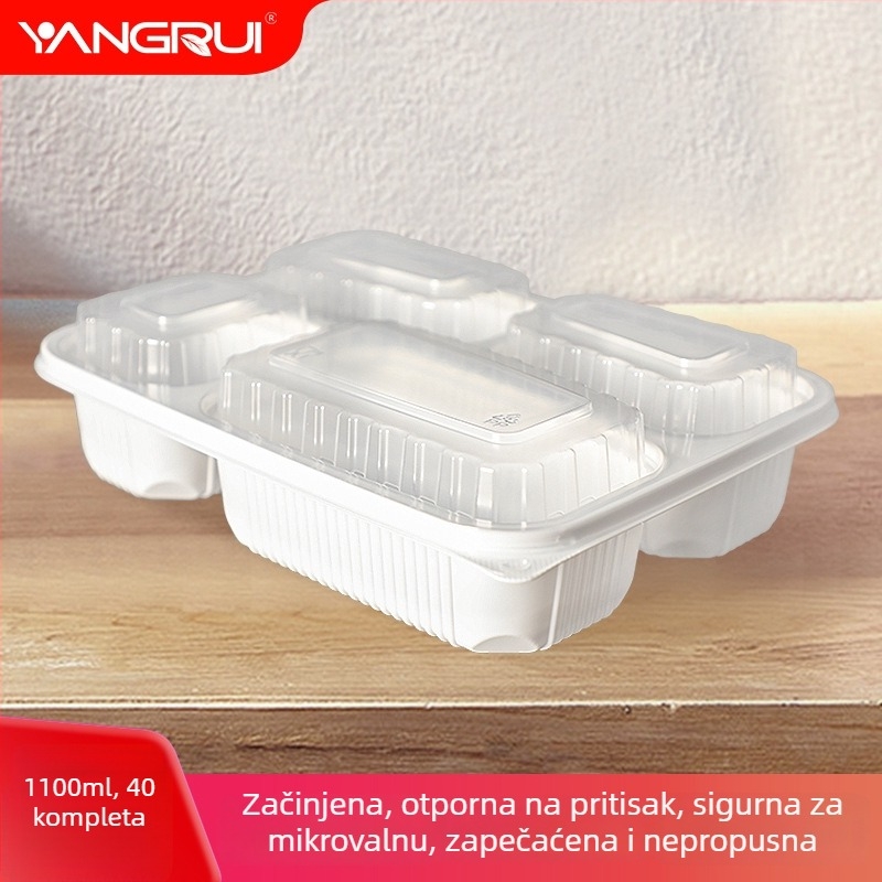 Yangrui jednokratna kutija za obrok s četiri odjeljka, PP materijal, podrijetlo Guangdong, tiskanje logotipa dostupno