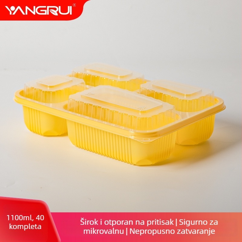 Yangrui jednokratna kutija za obrok s četiri odjeljka, PP materijal, podrijetlo Guangdong, tiskanje logotipa dostupno