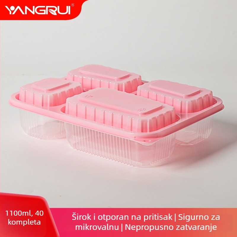 Yangrui jednokratna kutija za obrok s četiri odjeljka, PP materijal, podrijetlo Guangdong, tiskanje logotipa dostupno
