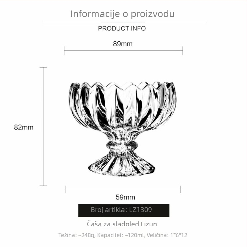 Staklena čaša za desert – moderna jednostavnost, jednoslojna, okruglog oblika