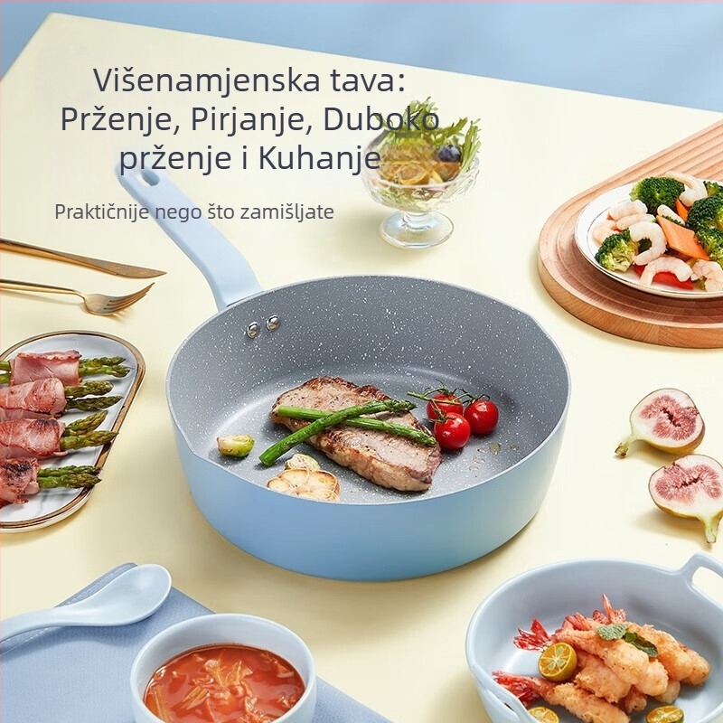 Neprijanjajući tiganj s Maifan kamenom, na plinski štednjak – prženje steakova, jaja, palačinki i duboko prženje