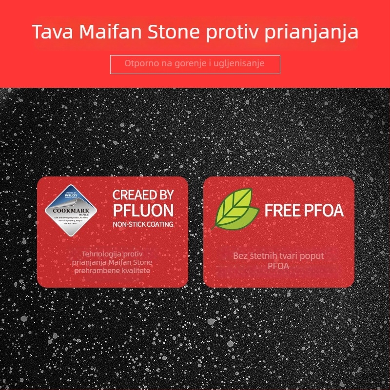 Neprijanjajući tiganj s ravnim dnom, debelog dna; pogodan za steak, jaja i palačinke; višenamjenski kućanski tiganj za plinsku ploču.