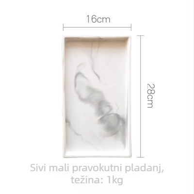 Porcelanski pravokutni pladanj s nordijskim mramornim uzorkom; mikrovalna kompatibilnost; površinska obrada ispod glazure; mogućnost prilagodbe