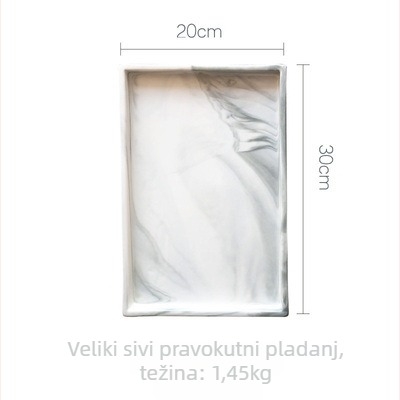 Porcelanski pravokutni pladanj s nordijskim mramornim uzorkom; mikrovalna kompatibilnost; površinska obrada ispod glazure; mogućnost prilagodbe