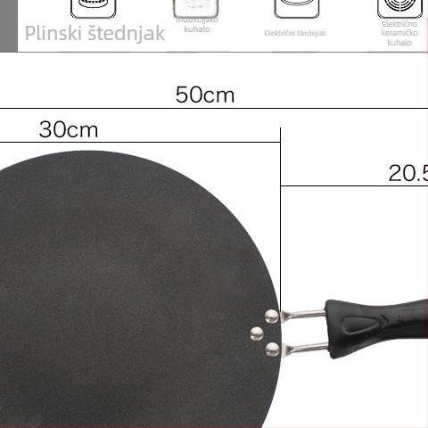 Neprijanjajuća tava od kovanog željeza s plosnim dnom, pogodna za palačinke, odreske i krepe