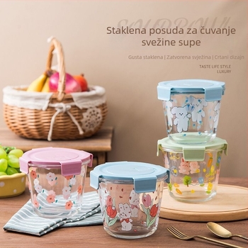 Kutija za ručak od borosilikatnog stakla, izolirana, 501-800 ml, mikrovalna kompatibilna, s poklopcem