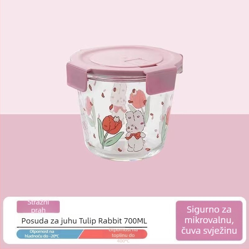 Kutija za ručak od borosilikatnog stakla, izolirana, 501-800 ml, mikrovalna kompatibilna, s poklopcem
