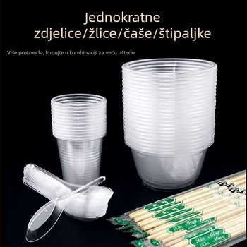 Jednokratni set posuđa: zdjela, štapići za jelo, žlica i čaša; plastika; kružni oblik; 1000 kom/kutija; 100 komada