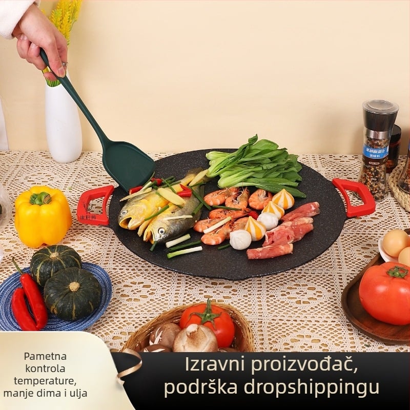 Korejski stil električni grill tiganj – višenamjenski, bezdimni, jednostavan za čišćenje, Maifan kamen, okrugli oblik