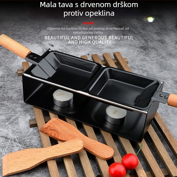 Kreativni set za pečenje sira – Tava za omletu s drvenom drškom, metal+drvo, četvrtastog oblika, odvojiva, lako se čisti (Marka: Dawn; Materijal: metal+drvo; Oblik: četvrtast)