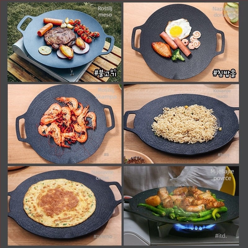 Kružna Maifan kamen teppanyaki ploča za kampiranje — prijenosna, bez dim, neprijanjajuća, prilagodljiva s mogućnošću privatne marke
