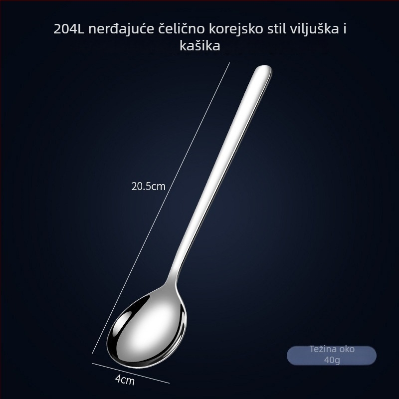 Žlica od nehrđajućeg čelika s dugim držalom – moderni minimalistički dizajn, pogodna za djecu, učenike, trudnice, odrasle i starije osobe; mogućnost prilagodbe.
