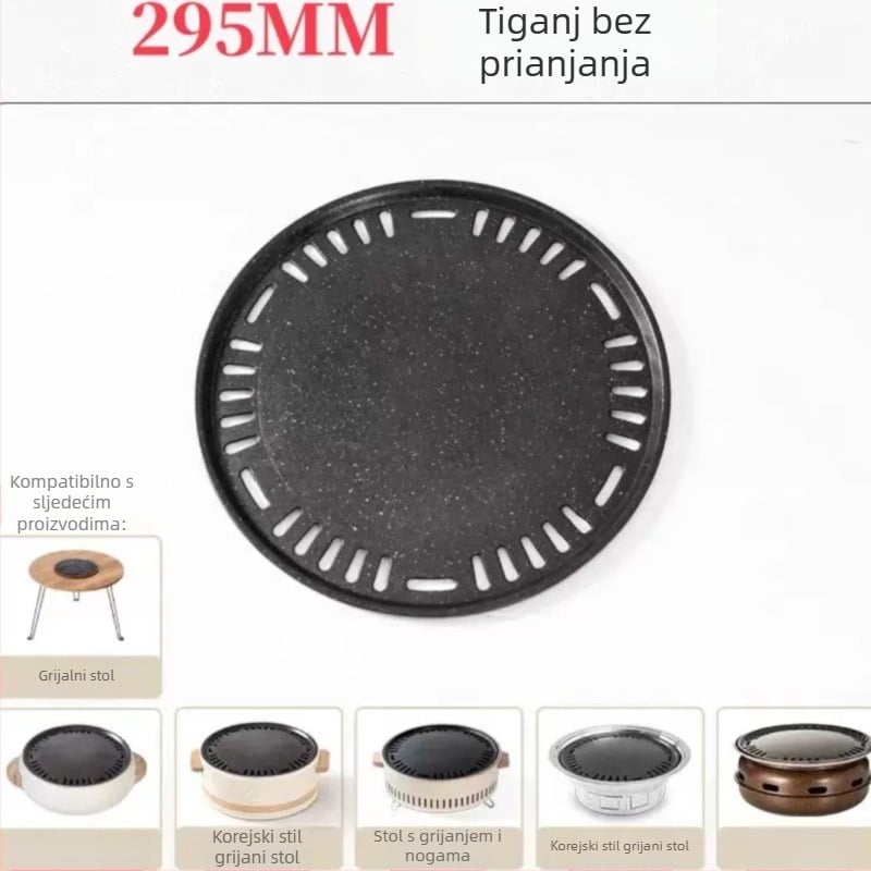 Grill tiganj u korejskom stilu - okrugli od željeza, prijenosni, otporni na hrđu, težina 400 g