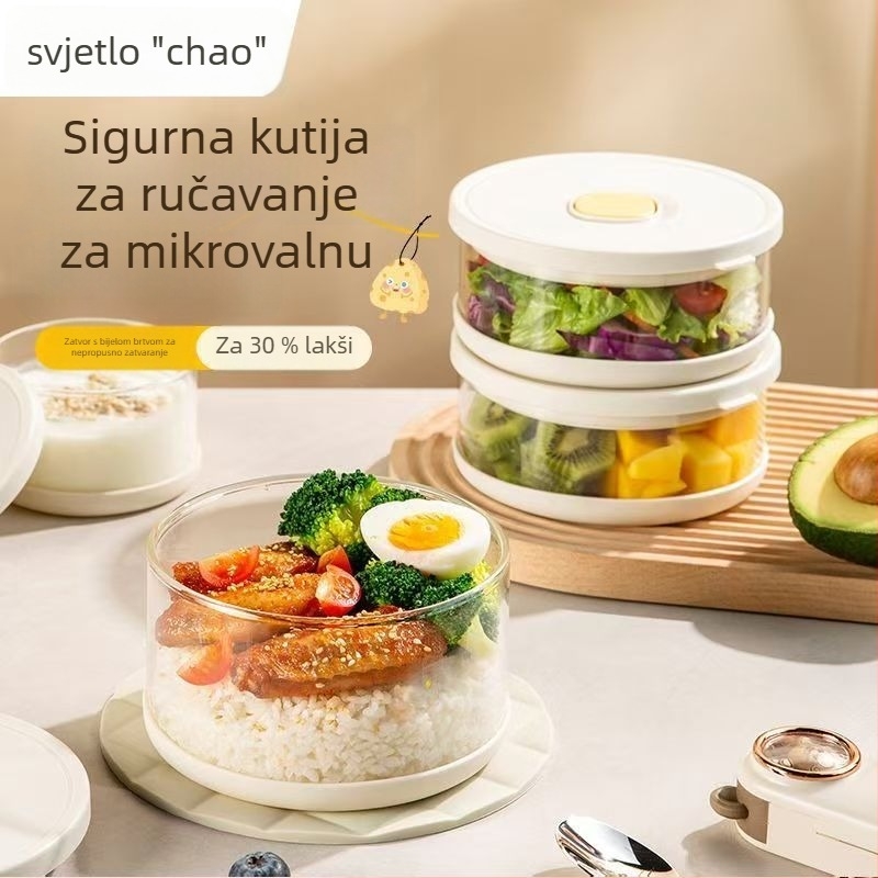Staklena posuda za čuvanje hrane: okrugla, borosilikatno staklo, hermetički zatvarač, mikrotalasna sigurnost, kapacitet 800–1000 ml