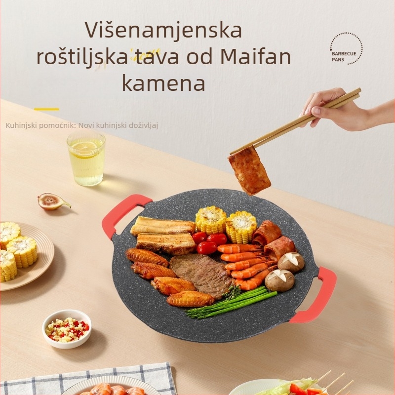 Kružna aluminijska neprijanjiva tava za roštilj, prijenosna i višenamjenska