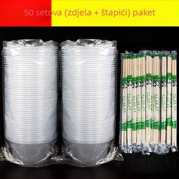 Jednokratne zdjele i štapići za jelo, 100 komada, od plastike, debele, otporne na padove, za putovanja, druženja i kućnu upotrebu
