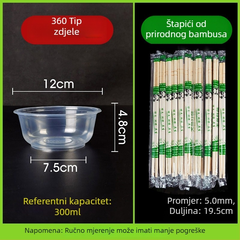 Jednokratne zdjele i štapići za jelo, 100 komada, od plastike, debele, otporne na padove, za putovanja, druženja i kućnu upotrebu