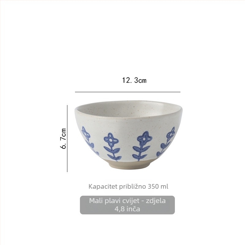 Keramička zdjela s cvjetnim uzorkom u japanskom stilu, nepravilnog oblika (Keramička zdjela; Cvjetni uzorak; Japanski stil; Nepravilnog oblika; Ispod glazure)
