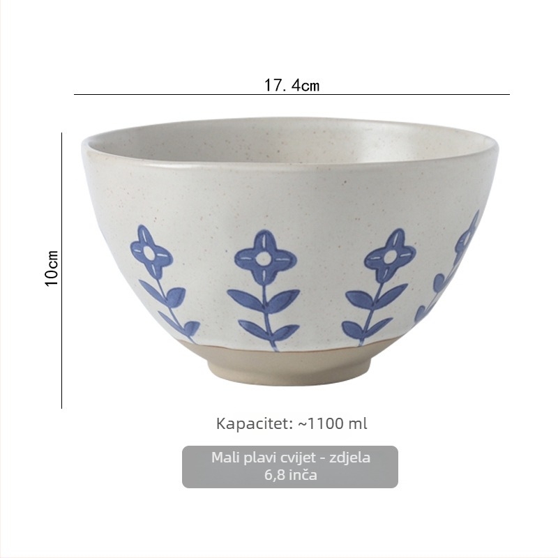Keramička zdjela s cvjetnim uzorkom u japanskom stilu, nepravilnog oblika (Keramička zdjela; Cvjetni uzorak; Japanski stil; Nepravilnog oblika; Ispod glazure)
